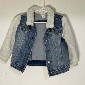 Cat & Jack Blue Denim Jacket with White Fleece Sleeves